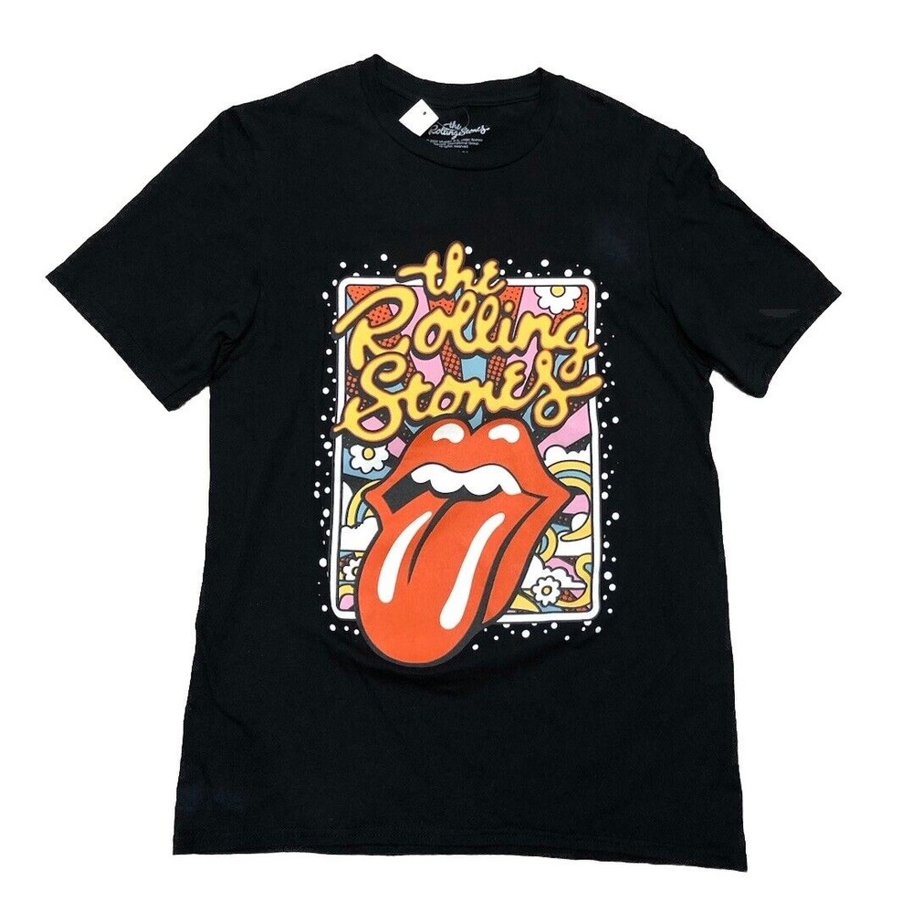 The Rolling Stones Flowers Tongue Logo Women's S T Shirt Colorful Black